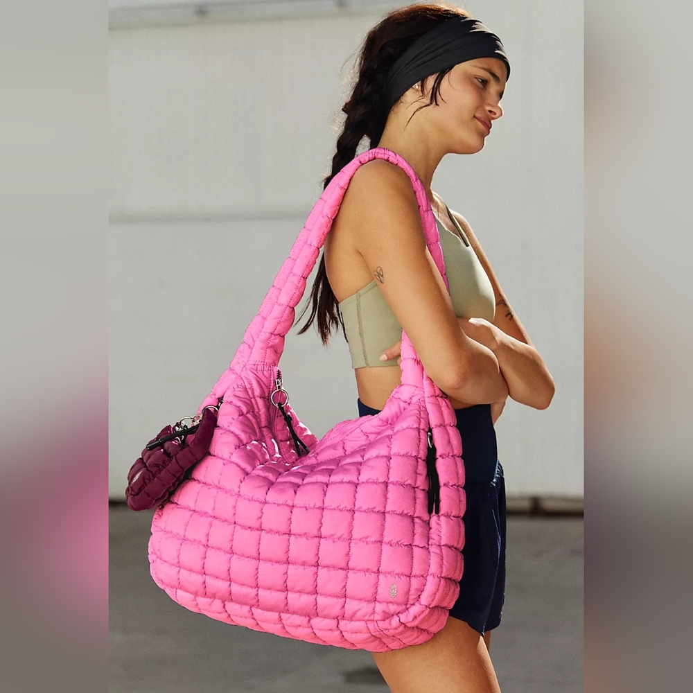 FP Movement Quilted Carryall Tote Gym Bag Bubblegum Pink Free People Neon Hobo